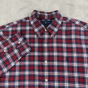 Ralph‎ Lauren Custom Fit Flannel Shirt Mens Size XL Red Blue Plaid Long Sleeve